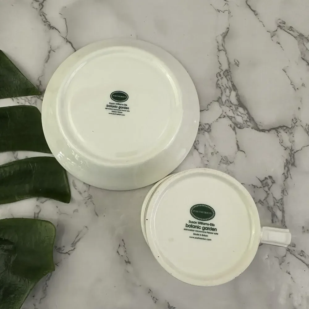 Portmeirion Botanic Garden Drum Tea Cup and Saucer Set Rhododendron Floral